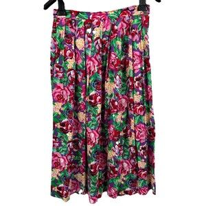 Vintage Maxi Skirt Sz 8 tagged 14 Floral Pleated A-Line  Red Multi Colorful 90s